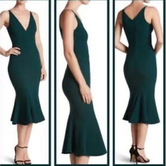 Dress the Population Isabelle Crepe Pine Green Mermaid Midi Dress, Size Medium - Picture 2 of 12